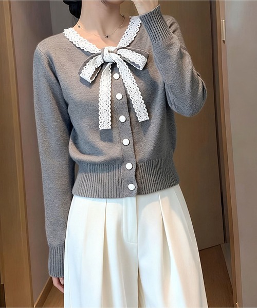 MAISON DE THERESE（メゾン ド テレーズ）の「レース紐リボンふんわりカーディガン（カーディガン/ボレロ・レディース・グレー/アイボリー/ブラック・FREE）」の15枚目の写真