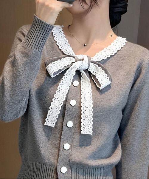 MAISON DE THERESE（メゾン ド テレーズ）の「レース紐リボンふんわりカーディガン（カーディガン/ボレロ・レディース・グレー/アイボリー/ブラック・FREE）」の16枚目の写真
