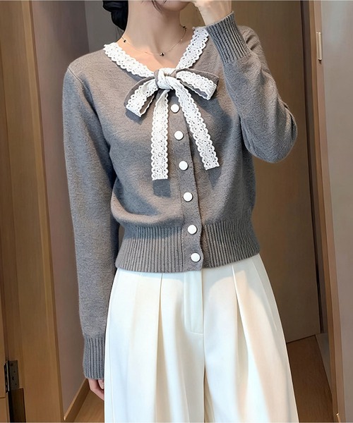 MAISON DE THERESE（メゾン ド テレーズ）の「レース紐リボンふんわりカーディガン（カーディガン/ボレロ・レディース・グレー/アイボリー/ブラック・FREE）」の17枚目の写真