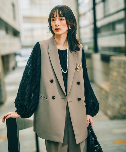 LEPSIM(レプシィム)の「【入卒式/セレモニー】Wクロスダブルジレ 598359(その他アウター・レディース・ネイビー/カーキブラウン/ブラック・FREE)」の2枚目の写真