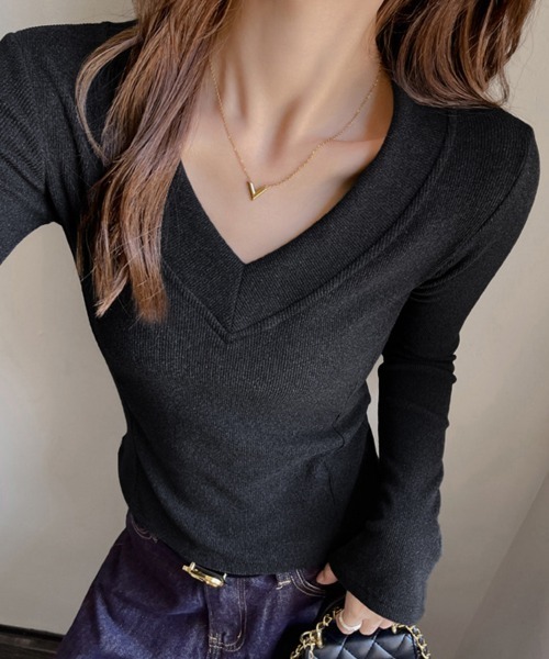 ReRe(リリ)の「リブVネックカットソー(Tシャツ/カットソー・レディース・ブラック/チョコ/オフホワイト/ライトブラウン/ダークグレー・MEDIUM/LARGE/X-LARGE)」の19枚目の写真