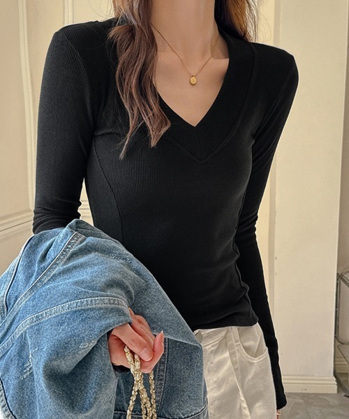 ReRe(リリ)の「リブVネックカットソー(Tシャツ/カットソー・レディース・ブラック/チョコ/オフホワイト/ライトブラウン/ダークグレー・MEDIUM/LARGE/X-LARGE)」の21枚目の写真