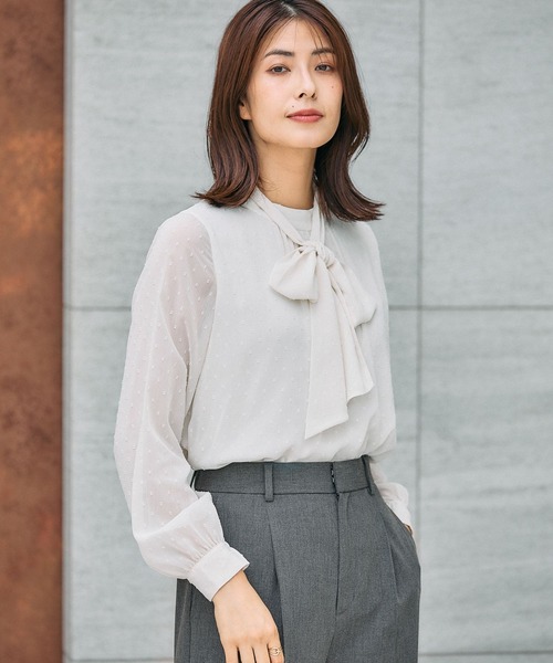 GLOBAL WORK（グローバルワーク）の「ドビー2WAYボウタイブラウス/591839（シャツ/ブラウス・レディース・ライトグレー/ブルー系その他/アイボリー/ブラック/ライトピンク・SMALL/MEDIUM/LARGE）」の10枚目の写真