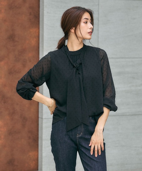 GLOBAL WORK（グローバルワーク）の「ドビー2WAYボウタイブラウス/591839（シャツ/ブラウス・レディース・ライトグレー/ブルー系その他/アイボリー/ブラック/ライトピンク・SMALL/MEDIUM/LARGE）」の18枚目の写真