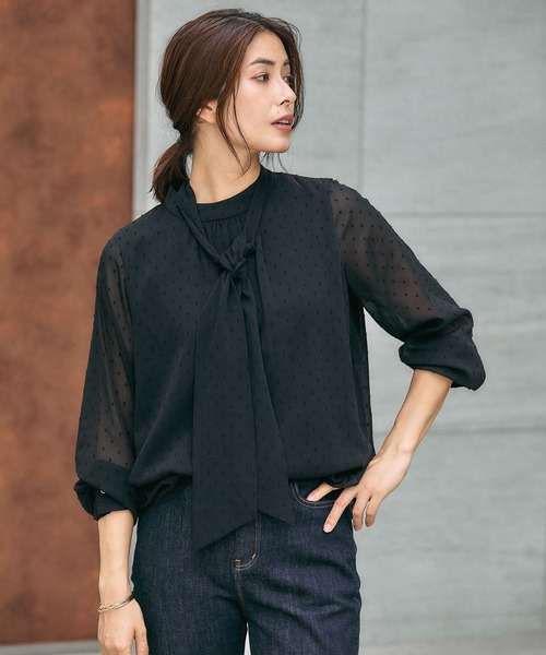 GLOBAL WORK（グローバルワーク）の「ドビー2WAYボウタイブラウス/591839（シャツ/ブラウス・レディース・ライトグレー/ブルー系その他/アイボリー/ブラック/ライトピンク・SMALL/MEDIUM/LARGE）」の20枚目の写真