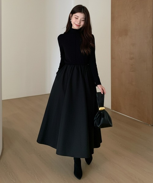 by LEGNA(バイレグナ)の「タートルネックドッキングロングワンピース(ワンピース・レディース・ブラック/ブラック×ベージュ・LARGE/MEDIUM)」の4枚目の写真