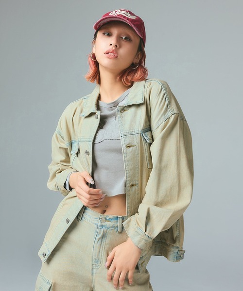 X-girl（エックスガール）の「DISTRESSED LOGO PATCH L/S COMPACT TOP（Tシャツ/カットソー・レディース・グレー/ブラウン・ONE SIZE）」の3枚目の写真