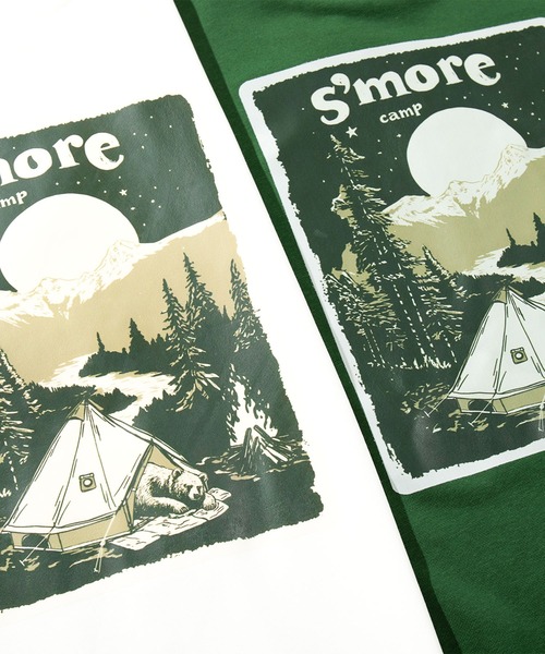S'more(スモア)の「Solo Camping Bear S/S pt.Sweat ソロキャンプの熊プリントスウェット(スウェット・レディース・グリーン/ホワイト・SMALL/MEDIUM/LARGE/X-LARGE)」の5枚目の写真