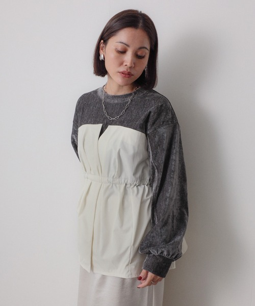 Floran（フローラン）の「ビスチェドッキングペプラムベロアトップス（Tシャツ/カットソー・レディース・アイボリー/ブラック/チャコールグレー・FREE）」の2枚目の写真