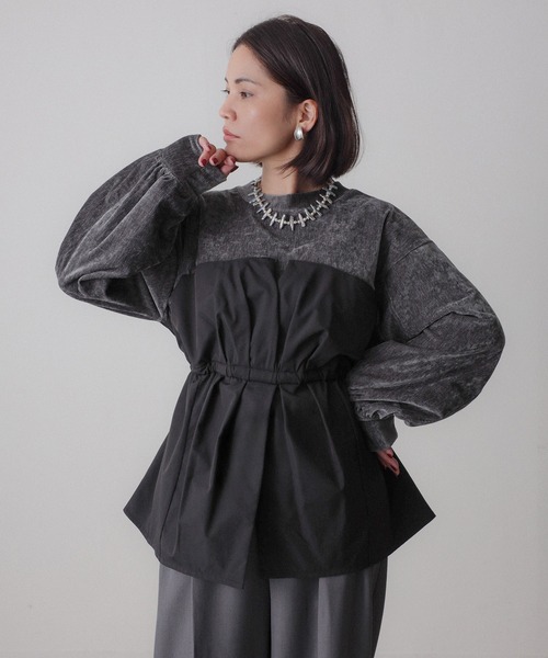 Floran（フローラン）の「ビスチェドッキングペプラムベロアトップス（Tシャツ/カットソー・レディース・アイボリー/ブラック/チャコールグレー・FREE）」の3枚目の写真