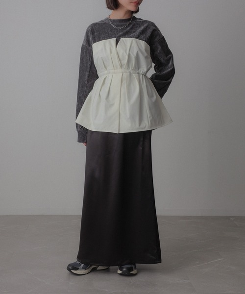 Floran（フローラン）の「ビスチェドッキングペプラムベロアトップス（Tシャツ/カットソー・レディース・アイボリー/ブラック/チャコールグレー・FREE）」の5枚目の写真