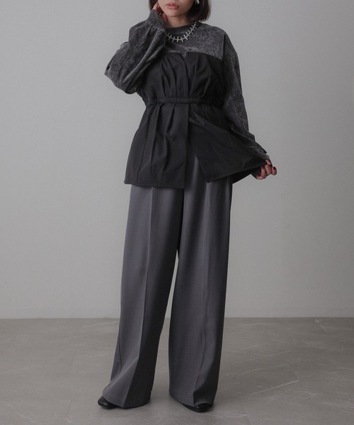 Floran（フローラン）の「ビスチェドッキングペプラムベロアトップス（Tシャツ/カットソー・レディース・アイボリー/ブラック/チャコールグレー・FREE）」の7枚目の写真