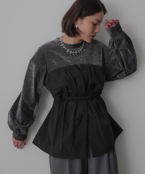 Floran（フローラン）の「ビスチェドッキングペプラムベロアトップス（Tシャツ/カットソー・レディース・アイボリー/ブラック/チャコールグレー・FREE）」の18枚目の写真