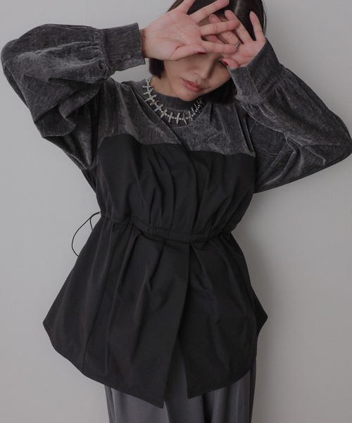 Floran（フローラン）の「ビスチェドッキングペプラムベロアトップス（Tシャツ/カットソー・レディース・アイボリー/ブラック/チャコールグレー・FREE）」の8枚目の写真