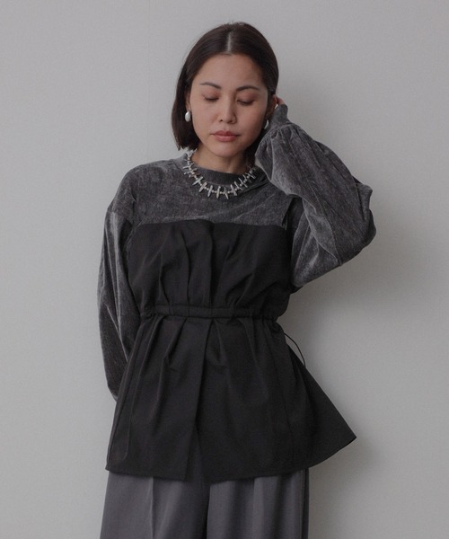 Floran（フローラン）の「ビスチェドッキングペプラムベロアトップス（Tシャツ/カットソー・レディース・アイボリー/ブラック/チャコールグレー・FREE）」の6枚目の写真