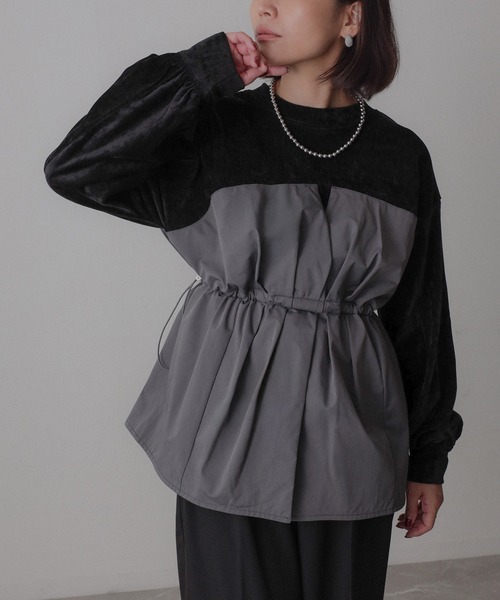 Floran（フローラン）の「ビスチェドッキングペプラムベロアトップス（Tシャツ/カットソー・レディース・アイボリー/ブラック/チャコールグレー・FREE）」の11枚目の写真