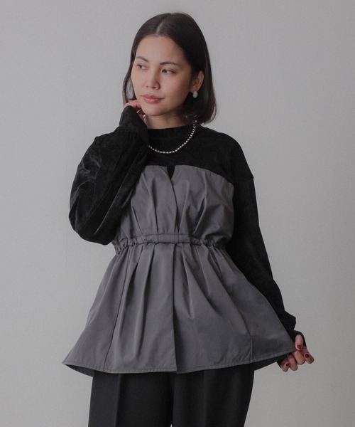 Floran（フローラン）の「ビスチェドッキングペプラムベロアトップス（Tシャツ/カットソー・レディース・アイボリー/ブラック/チャコールグレー・FREE）」の9枚目の写真