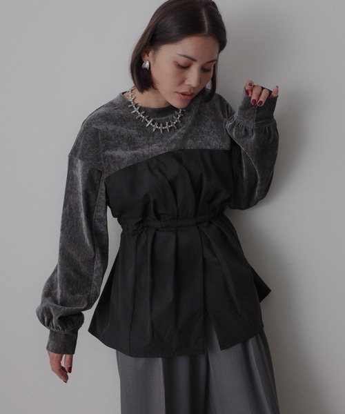 Floran（フローラン）の「ビスチェドッキングペプラムベロアトップス（Tシャツ/カットソー・レディース・アイボリー/ブラック/チャコールグレー・FREE）」の12枚目の写真