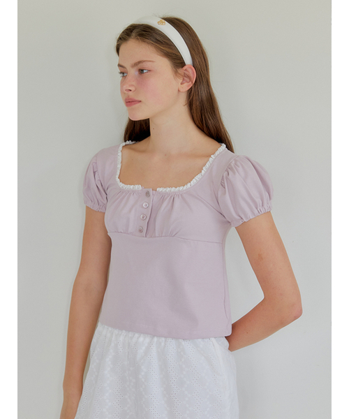 ANOETIC(アノエティック)の「PUFF LACE T-SHIRT_PINK(Tシャツ/カットソー・レディース・ピンク・FREE)」の1枚目の写真