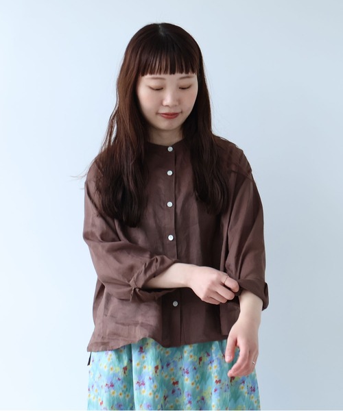 bulle de savon（ビュルデサボン）の「Ramie short ブラウス（シャツ/ブラウス・レディース・ブルーグレー/ブラウン/ミント/オレンジ・FREE）」の3枚目の写真