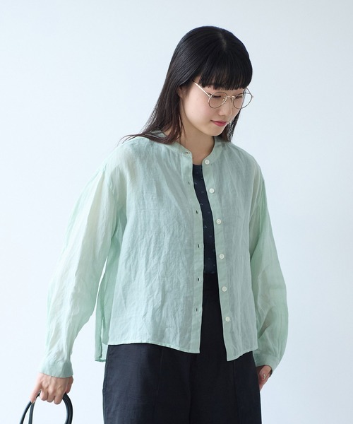 bulle de savon（ビュルデサボン）の「Ramie short ブラウス（シャツ/ブラウス・レディース・ブルーグレー/ブラウン/ミント/オレンジ・FREE）」の4枚目の写真