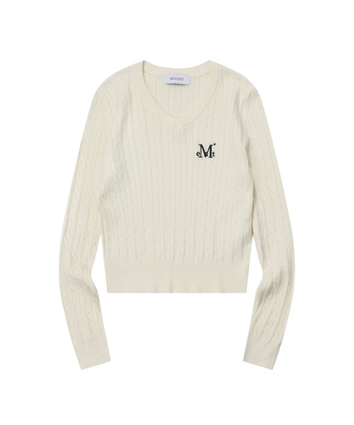 MUCENT（ムセント）の「プリムローズVネッククロップニット（7カラー）（ニット/セーター・レディース・ダークブラウン/ピンク/グリーン/ホワイト/ブラック/アイボリー/グレー・FREE）」の3枚目の写真