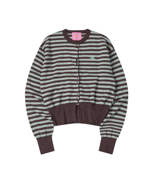 COMONINOZ（コモニノズ）の「W BUTTON STRIPE CARDIGAN [BROWN]（カーディガン/ボレロ・レディース・ブラウン・FREE）」の2枚目の写真