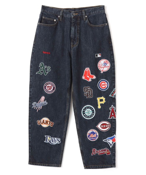 MLB（メジャーリーグベースボール）の「atmos x MLB All Teams Patch Denim Pants / アトモス x MLB チーム パッチ デニム パンツ【SP】（デニムパンツ・メンズ・ブラック/ブルー・XL/L/M）」の2枚目の写真
