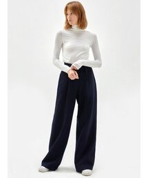 BELTED POINTED WIDE-LEG TROUSERS NAVY