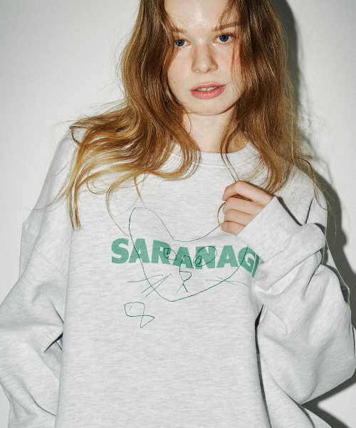 SARANAGI(サラナギ)の「SE057- sweatshirt (white melange -green)(スウェット・レディース・ライトグレー・FREE)」の1枚目の写真