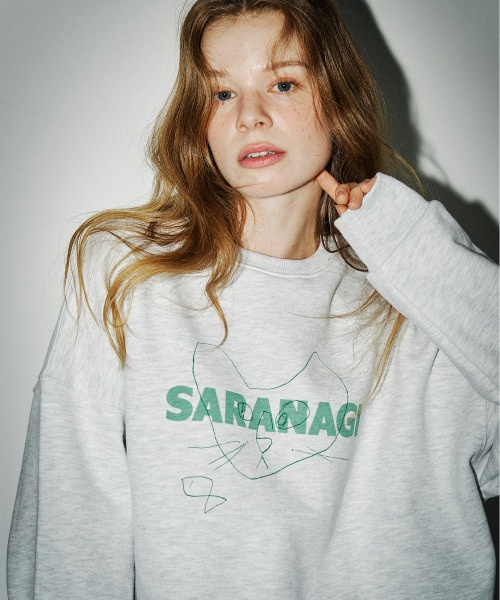 SARANAGI(サラナギ)の「SE057- sweatshirt (white melange -green)(スウェット・レディース・ライトグレー・FREE)」の2枚目の写真