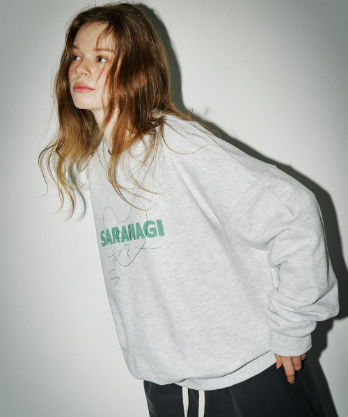 SARANAGI(サラナギ)の「SE057- sweatshirt (white melange -green)(スウェット・レディース・ライトグレー・FREE)」の3枚目の写真