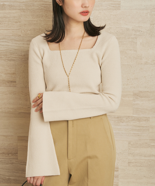 plage（プラージュ）の「Noil silk Square ニット（ニット/セーター・レディース・アイボリー/ブラック・FREE）」の2枚目の写真
