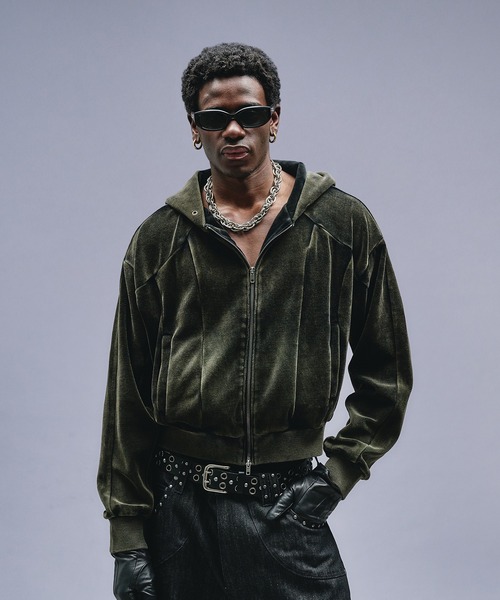 ANDER HUNK（アンダーハンク）の「Velours Short Zip-up Parker / ベロアショートジップアップパーカー（パーカー・メンズ・その他/ブラック・LARGE/MEDIUM）」の2枚目の写真