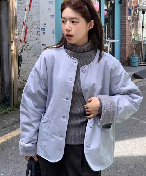 セール】ノーカラー裏ボアジャケット（ダウンジャケット/コート