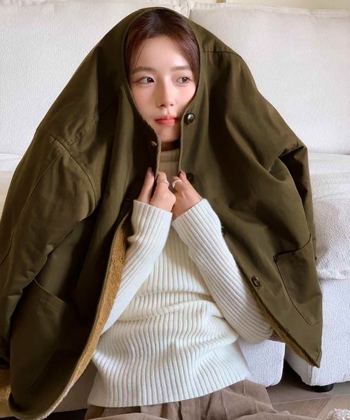 セール】ノーカラー裏ボアジャケット（ダウンジャケット/コート