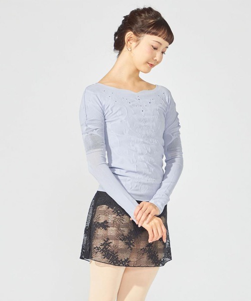 Chacott（チャコット）の「【ノーソーイングニット】クリスタルバレリーナネックニット（ニット/セーター・レディース・ライトブルー/グレー・M）」の4枚目の写真