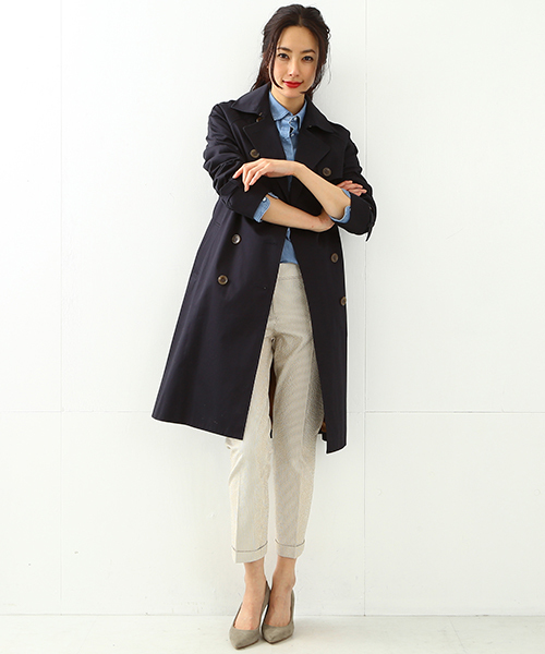 Demi-Luxe BEAMS（デミルクス ビームス）の「Demi-Luxe BEAMS / ハイカウント ツイルトレンチコート（トレンチコート・レディース・ベージュ/ネイビー・36/38）」の16枚目の写真