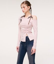 ETMON（エトモン）の「String One Off Shoulder T-Shirt, Pink（Tシャツ/カットソー）」