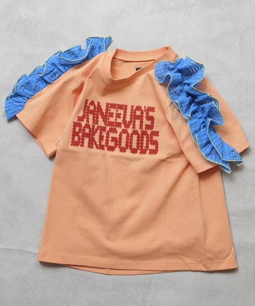 MARKEY'S(マーキーズ)の「チェックショルダーフリルTシャツ(Tシャツ/カットソー・キッズ・オレンジ/オフホワイト/ライトブルー・90/100/110/120/130/140/150)」の6枚目の写真