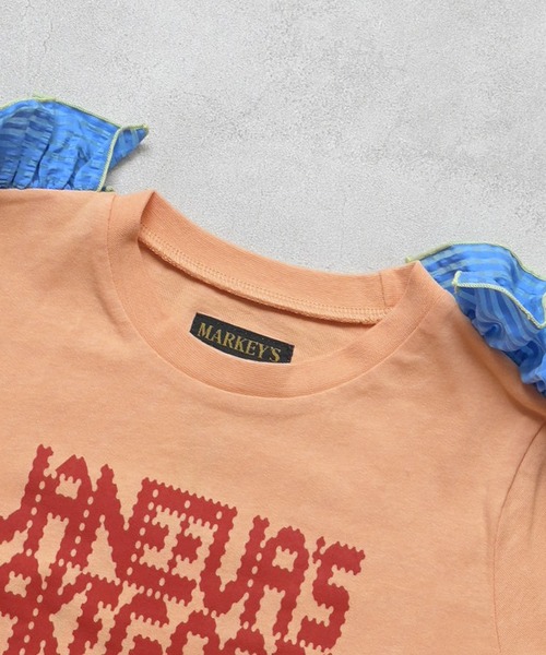 MARKEY'S(マーキーズ)の「チェックショルダーフリルTシャツ(Tシャツ/カットソー・キッズ・オレンジ/オフホワイト/ライトブルー・90/100/110/120/130/140/150)」の8枚目の写真