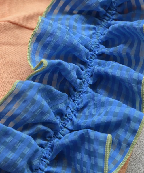 MARKEY'S(マーキーズ)の「チェックショルダーフリルTシャツ(Tシャツ/カットソー・キッズ・オレンジ/オフホワイト/ライトブルー・90/100/110/120/130/140/150)」の10枚目の写真