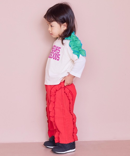 MARKEY'S(マーキーズ)の「チェックショルダーフリルTシャツ(Tシャツ/カットソー・キッズ・オレンジ/オフホワイト/ライトブルー・90/100/110/120/130/140/150)」の14枚目の写真