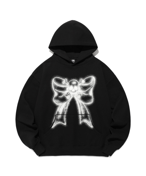 SKULL RIBBON HOODIE_BLACK (NG2EFUM403A) — худи с черепом и бантом, черное