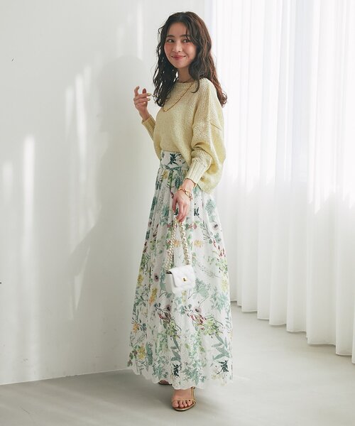 La boutique BonBon(ラブティックボンボン)の「【涼しく夏映え】エンブロイダリーフラワープリントスカート(スカート・レディース・オフホワイト/ミント・PS/FREE)」の9枚目の写真