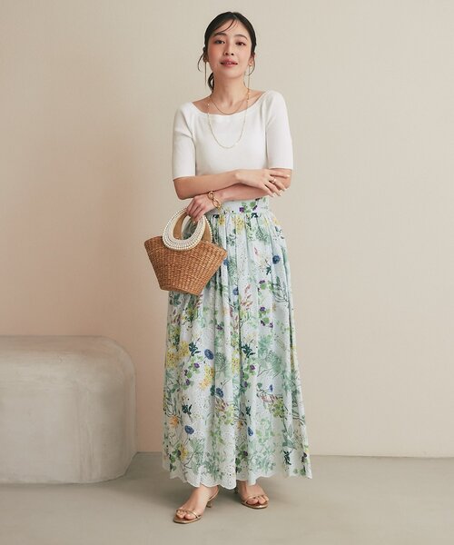 La boutique BonBon(ラブティックボンボン)の「【涼しく夏映え】エンブロイダリーフラワープリントスカート(スカート・レディース・オフホワイト/ミント・PS/FREE)」の18枚目の写真