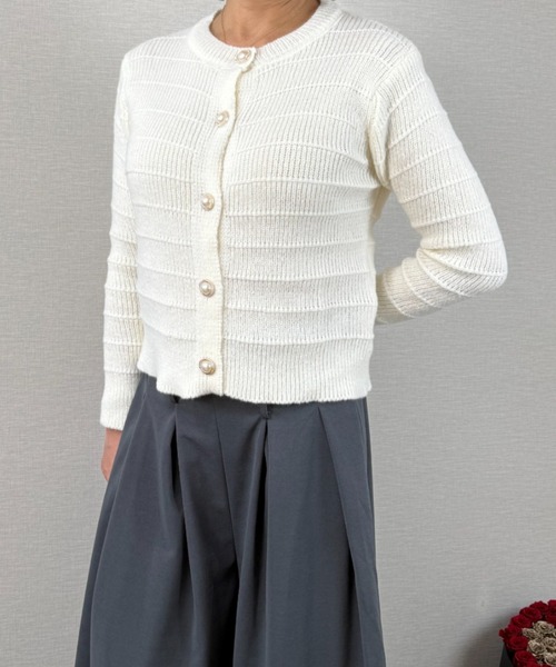 gossip!ロサンゼルス(ゴシップロサンゼルス)の「パーリーボタン ジャガードカーディガン(カーディガン/ボレロ・レディース・オフホワイト/グリーン/ベージュ・FREE)」の12枚目の写真