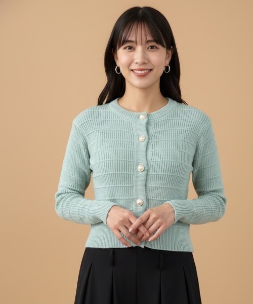 gossip!ロサンゼルス(ゴシップロサンゼルス)の「パーリーボタン ジャガードカーディガン(カーディガン/ボレロ・レディース・オフホワイト/グリーン/ベージュ・FREE)」の8枚目の写真