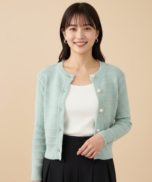 gossip!ロサンゼルス(ゴシップロサンゼルス)の「パーリーボタン ジャガードカーディガン(カーディガン/ボレロ・レディース・オフホワイト/グリーン/ベージュ・FREE)」の7枚目の写真