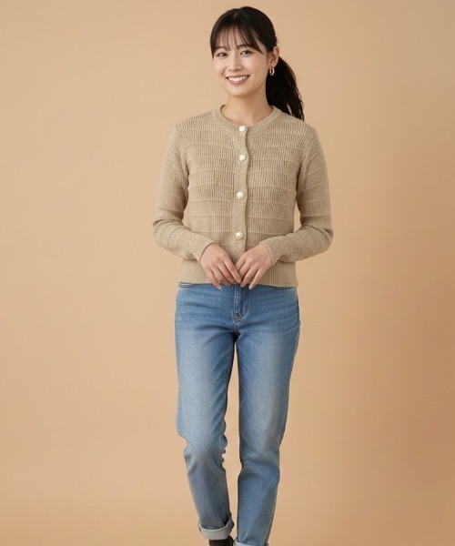gossip!ロサンゼルス(ゴシップロサンゼルス)の「パーリーボタン ジャガードカーディガン(カーディガン/ボレロ・レディース・オフホワイト/グリーン/ベージュ・FREE)」の18枚目の写真